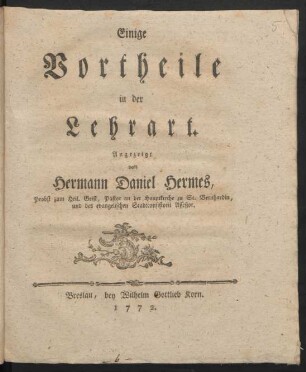 Einige Vortheile in der Lehrart