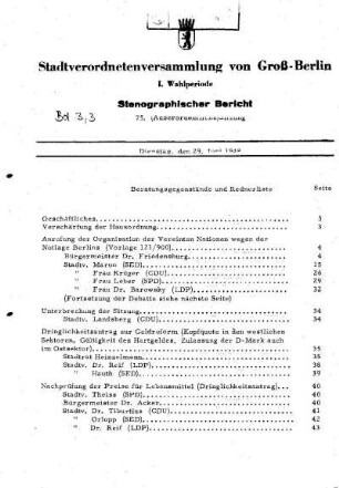 Nr. 75, 29. Juni 1948, Außerordentliche Sitzung