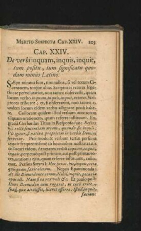 Cap. XXIV. De verbi in quam, inquis, inquit, tum positu, tum significatu quodam minus Latino.