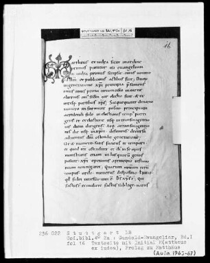 Gundold-Evangeliar — Band 1 — Band 2 — Initiale M(attheus ex iudea), Folio 16recto