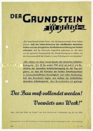 Propagandaflugblatt zur gemeinsamen Konferenz von KPD und SPD in der Provinz Mark Brandenburg