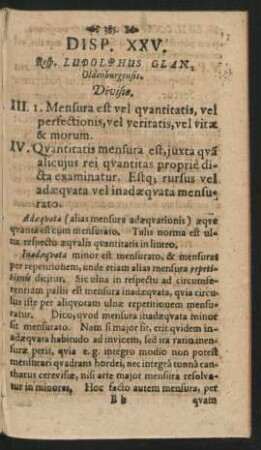 Disp. XXV. Resp. Ludolphus Glan