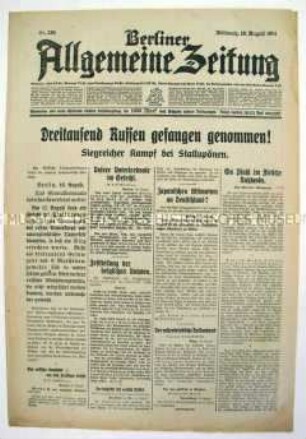 Tageszeitung "Berliner Allgemeine Zeitung" u.a. zum Gefecht bei Stallupönen zwischen deutschen und russischen Truppen