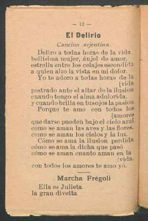 El delirio : Canción arjentina [argentina]