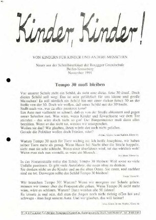 Dokumentation: Aktion "Tempo 30 vor Schulen"