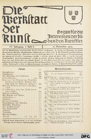 Inhalt / Arbeitskalender / Geplante Ausstellungen / Eröffnete Ausstellungen / Aus Akademien und Kunstschulen / Laufende Preisausschreiben