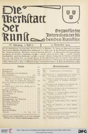 Inhalt / Arbeitskalender / Geplante Ausstellungen / Eröffnete Ausstellungen / Aus Akademien und Kunstschulen / Laufende Preisausschreiben