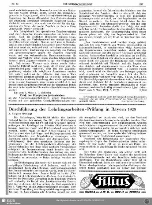 Durchführung der Lehrlingsarbeiten-Prüfung in Bayern 1928