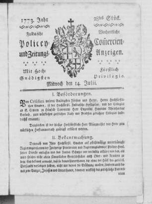 28tes Stück, Ausgabe vom 14. Julii 1773