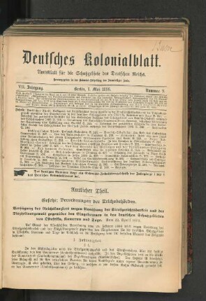 Verfügung des Reichskanzlers wegen Ausübung der Strafgerichtsbarkeit und der Disziplinargewalt gegenüber den Eingeborenen in den deutschen Schutzgebieten von Ostafrika, Kamerun und Togo.