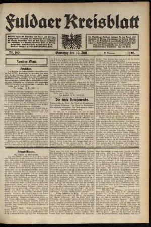 Zweite Ausgabe vom Samstag, den 10. Juli 1915.