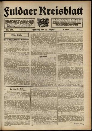 Erste Ausgabe vom Samstag, den 31. August 1912.
