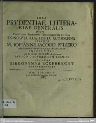 Idea Prudentiae Litterariae Generalis