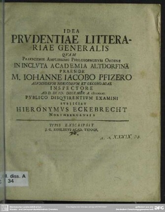 Idea Prudentiae Litterariae Generalis