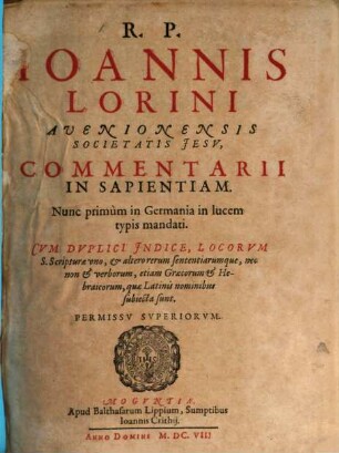 Commentarii in librum Sapientiae