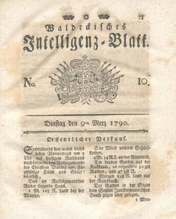 No. 10, Dinstag den 9ten Merz 1790