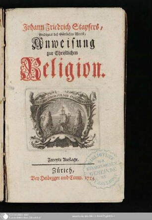 Johann Friedrich Stapfers, Predigers des Göttlichen Worts, Anweisung zur Christlichen Religion