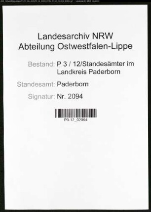 Sterberegister Standesamt Paderborn