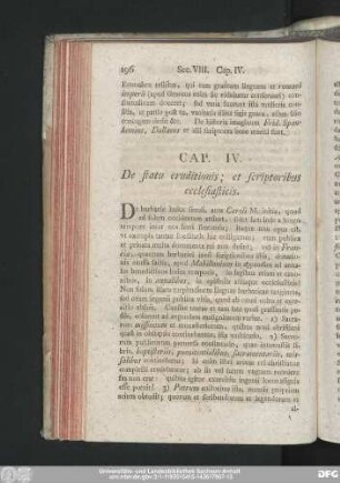 Cap. IV. De statu eruditionis; et scriptoribus ecclesiasticis.