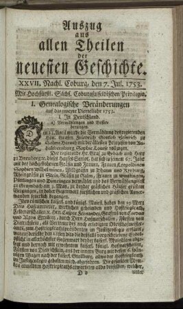 XXVII. Nachlese. Coburg, den 7. Jul. 1753.