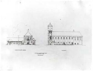 Gsaenger, Gustav; Nürnberg (Bayern); Kath. Kirche St. Martin - Ansichten (Nordansicht; Längenschnitt)