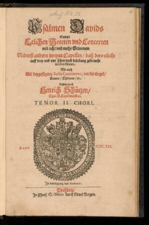 Psalmen Davids Sampt Etlichen Moteten und Concerten ... Tenor II. Chori
