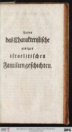 Ueber das Charakteristische einiger israelitischen Familiengeschichten