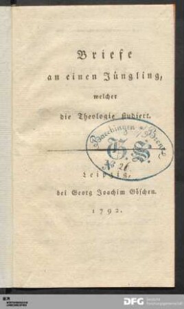 Briefe an einen Jüngling, welcher die Theologie studiert