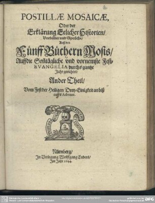 Ander Theil, Vom Fest der Heiligen Drey-Einigkeit an biß auffs Advent