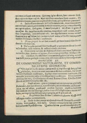 Disputatio XX. De Communione Naturarum, Et Communicatione Idiomatum.
