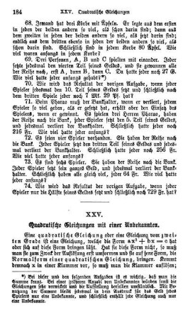 XXV. Quadratische Gleichungen mit einer Unbekannten.