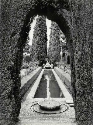 Zypressenallee mit Wasserbecken im Generalife der Alhambra in Granada