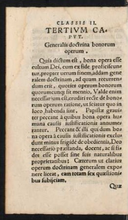 Tertium Caput. Generalis doctrina bonorum operum.