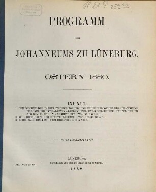 Programm des Johanneums zu Lüneburg : Ostern .... 1879/80