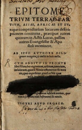 Epitome trium terrae partium, Asiae, Africae et Europae