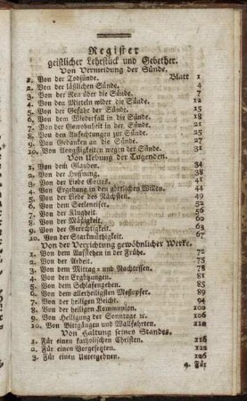 Register geistlicher Lehrstück und Gebether