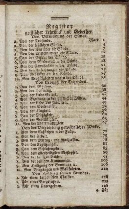 Register geistlicher Lehrstück und Gebether