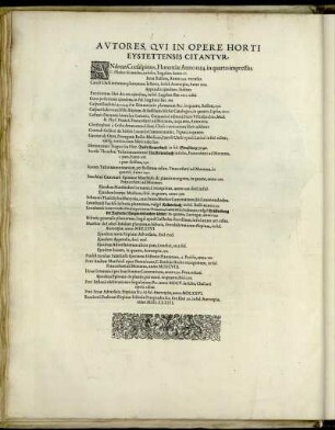 Autores, Qui In Opere Horti Eystettensis Citantur.