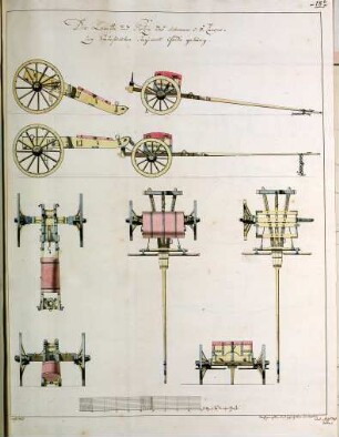 WHK 43 Pläne der Artillerie: Protze und Lafette für die 3-Pfünder-Kanone des kurhessischen Regiments Garde, 1806