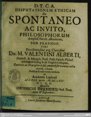 Disputatio de spontaneo ac invito
