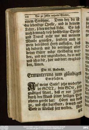 Die III. Andacht. Ermunterung zum gläubigen Empfahen.