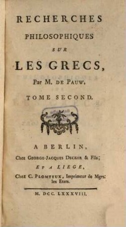 Recherches Philosophiques Sur Les Grecs, Tome Second