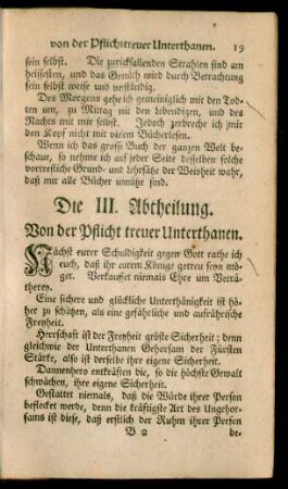 Die III. Abtheilung. Von der Pflicht treuer Unterthanen