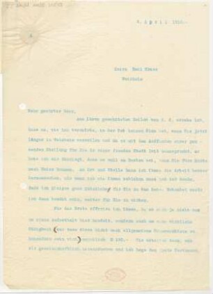 Brief an Emil Kross : 09.04.1910