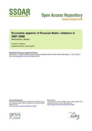 Economic aspects of Russian-Baltic relations in 2007-2008