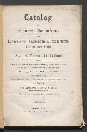 Slg. von Kupferst., Radierungen u. Holzschn. des G. Foresti in Mailand.... : 28.2.