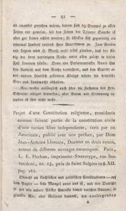 81-96 [Rezension] Projet d'une Constitution religieuse, considerée comme faisant partie de la constitution civile d'une nation libre independante
