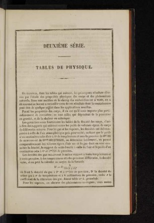 Deuxième Série. Tables de physique.
