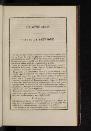 Deuxième Série. Tables de physique.