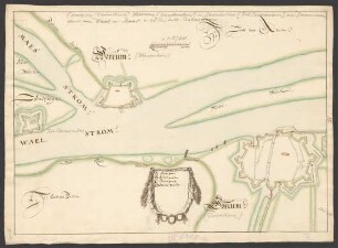 [Gorcum (Gorinchen), Worcum (Woudrichern) und Loewestegen (Fort Loewenstein) am Zusammenfluss von Waal und Maas]